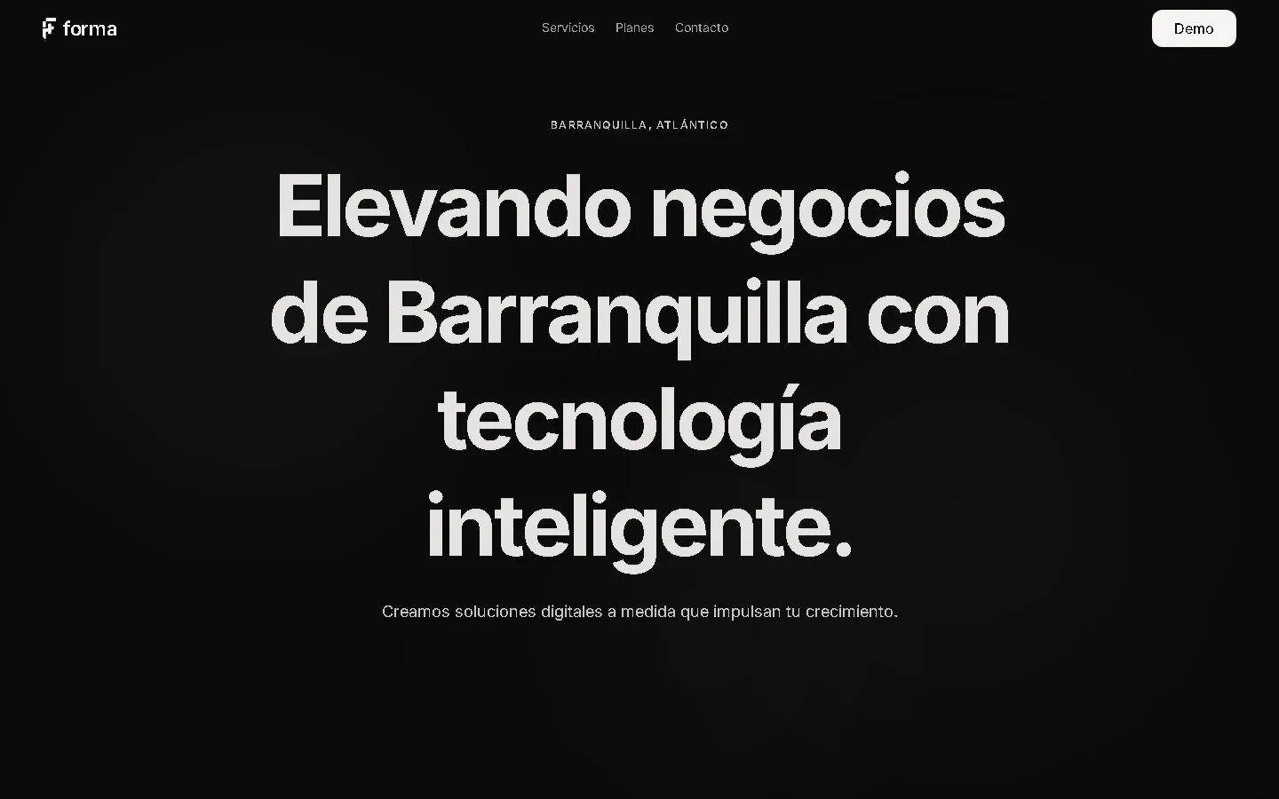 Captura de pantalla del sitio de Forma (weareforma.com.co) mostrando el encabezado con el titular 'Elevando negocios de Barranquilla con tecnología inteligente'